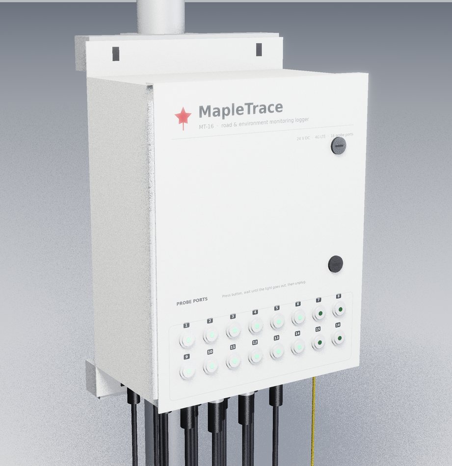 MT-16 outdoor data logger enclosure on a pole, concept render
